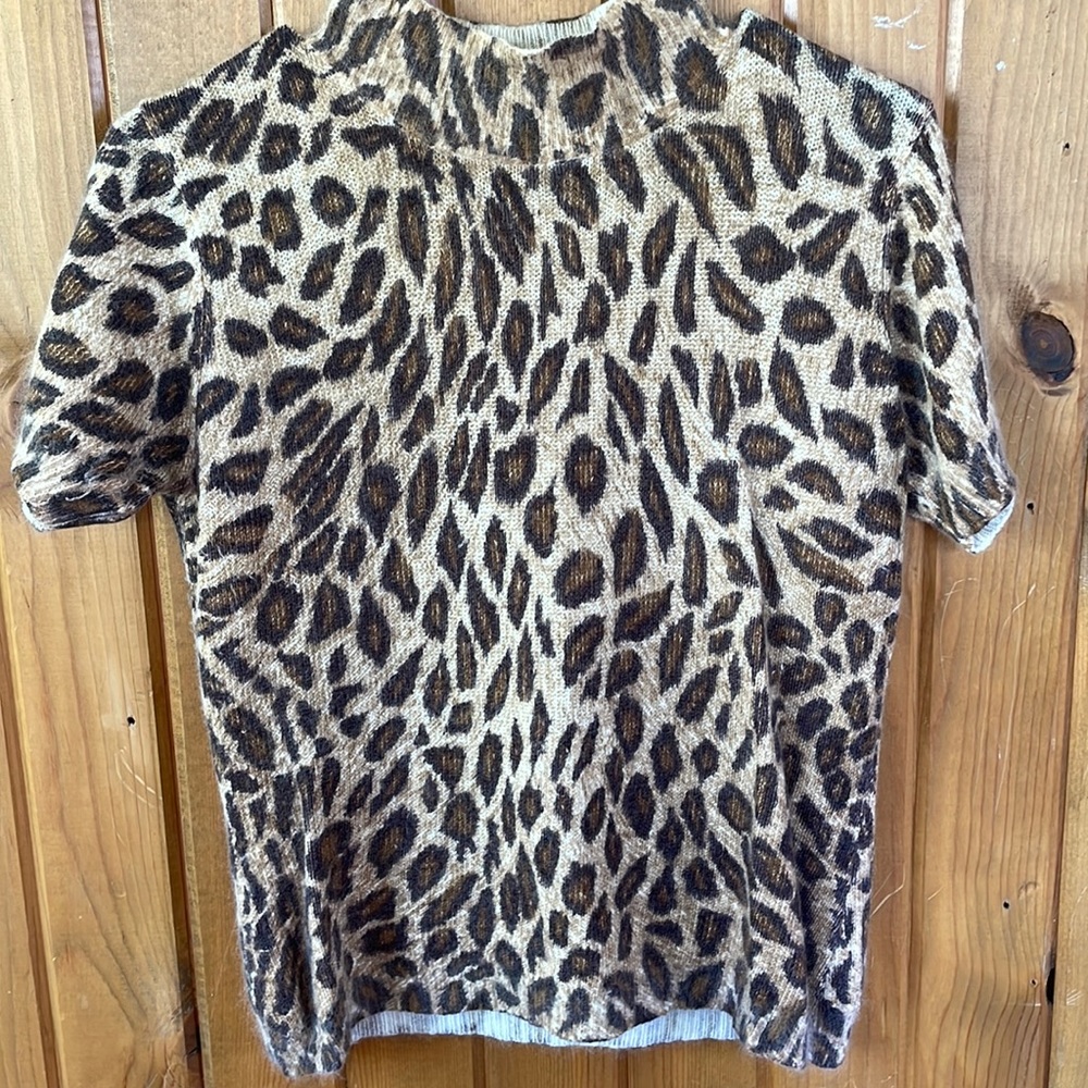 Mock-neck, Leopard Print, 14% Angora Sweater